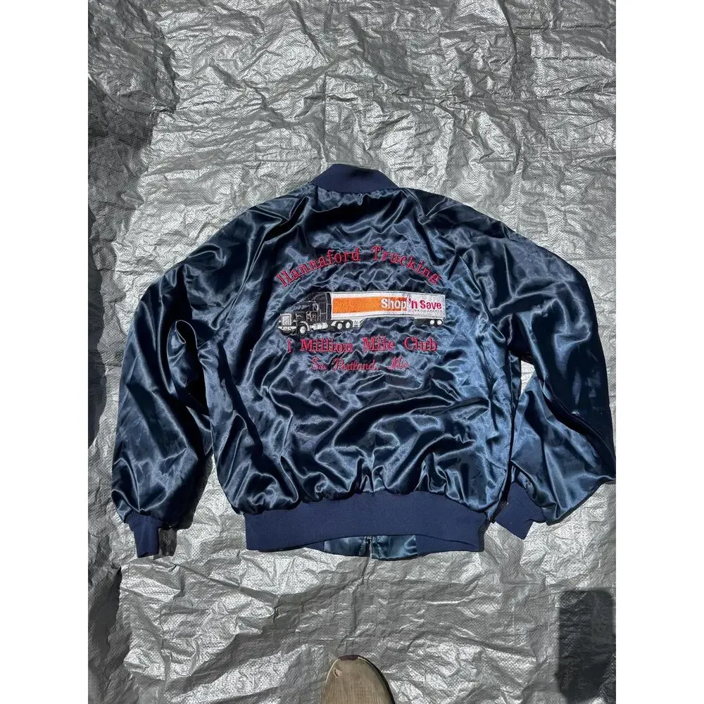 Vintage Hannaford Truckers Bomber Jacket Varsity Size Large 80s 90s